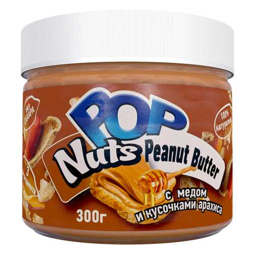 Арахисовая паста POP Nuts Peanut Butter с медом и кусочками арахиса, 300 г в Перекресток