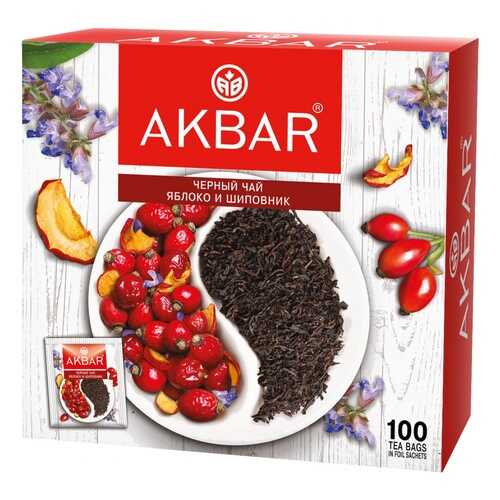 Чай Akbar Яблоко и Шиповник, черный с добавками, 100 сашетов в Перекресток