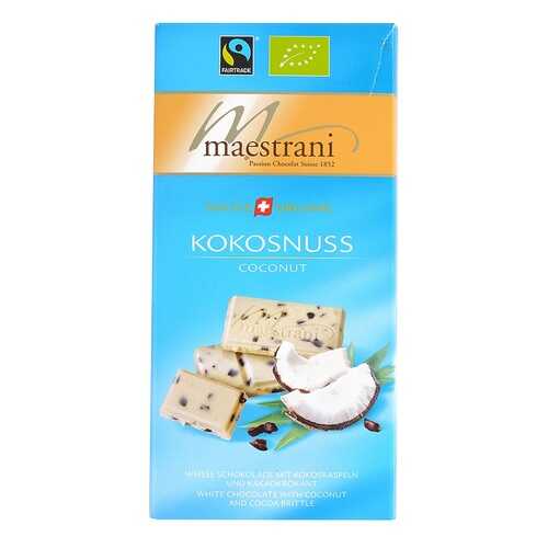 Шоколад белый с кокосом и кусочками какао-бобов, Maestrani, 80 г, Швейцария в Перекресток